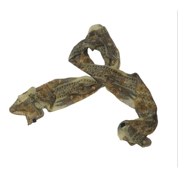 GRANDEUR COLLECTION Beige Geometric Silk Scarf 70"/ 23” EC - Picture 9 of 10